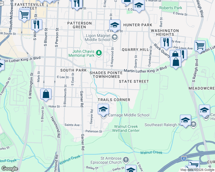 map of restaurants, bars, coffee shops, grocery stores, and more near 1124 Gregg Street in Raleigh