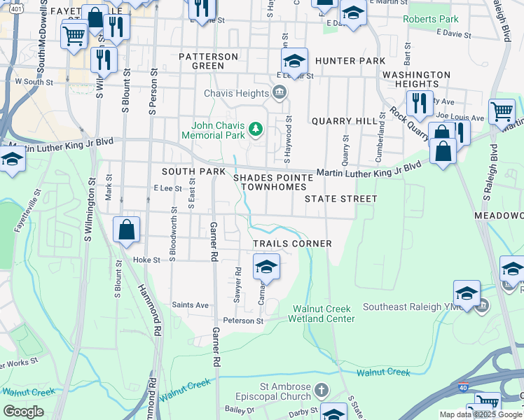 map of restaurants, bars, coffee shops, grocery stores, and more near 1114 Holmes Street in Raleigh