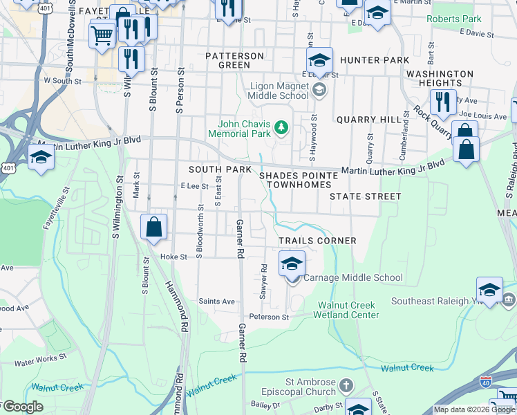 map of restaurants, bars, coffee shops, grocery stores, and more near 549 Bragg Street in Raleigh