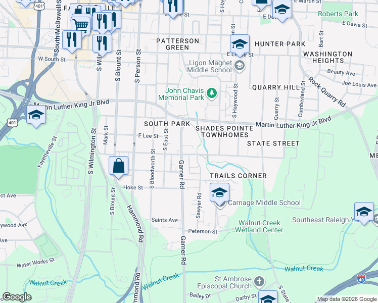map of restaurants, bars, coffee shops, grocery stores, and more near in Raleigh