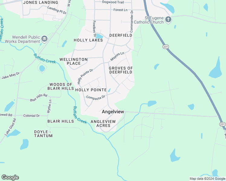map of restaurants, bars, coffee shops, grocery stores, and more near 225 Darecrest Lane in Wendell