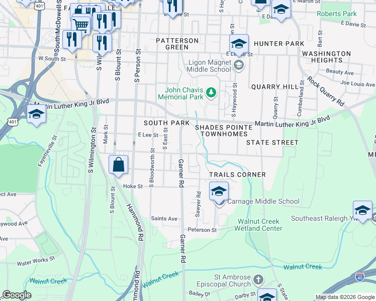 map of restaurants, bars, coffee shops, grocery stores, and more near in Raleigh