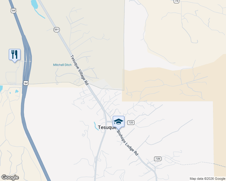 map of restaurants, bars, coffee shops, grocery stores, and more near 19 Ranch House Road in Santa Fe