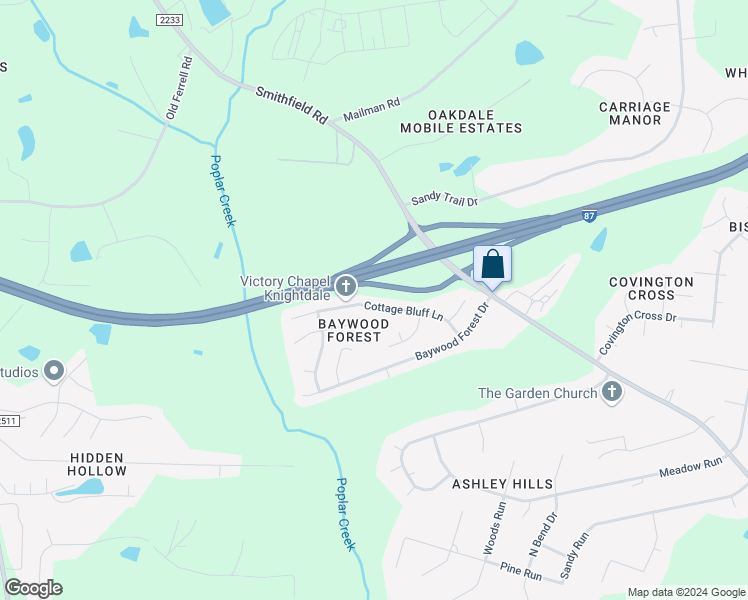 map of restaurants, bars, coffee shops, grocery stores, and more near 5209 Cottage Bluff Lane in Knightdale