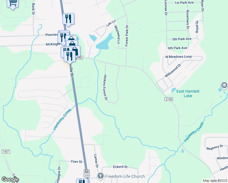 map of restaurants, bars, coffee shops, grocery stores, and more near 2399 Hickory Forest Drive in Asheboro