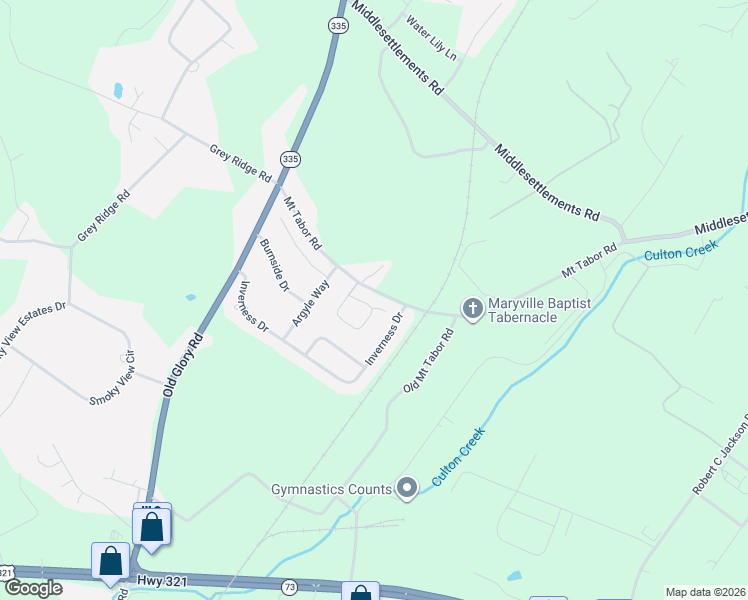 map of restaurants, bars, coffee shops, grocery stores, and more near 1470 Cottage Glen Lane in Maryville