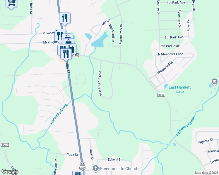 map of restaurants, bars, coffee shops, grocery stores, and more near 2399 Hickory Forest Drive in Asheboro