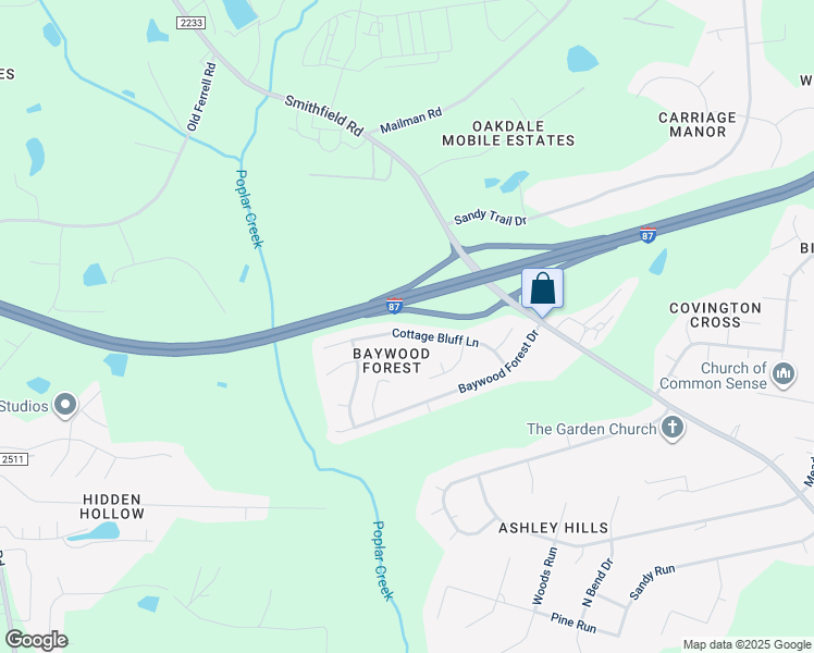map of restaurants, bars, coffee shops, grocery stores, and more near 5205 Cottage Bluff Lane in Knightdale