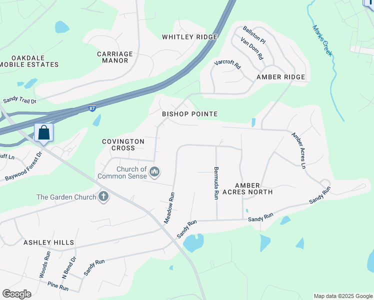 map of restaurants, bars, coffee shops, grocery stores, and more near 5716 Meadow Run in Knightdale