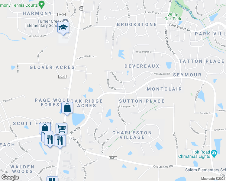 map of restaurants, bars, coffee shops, grocery stores, and more near 113 Calebra Way in Cary