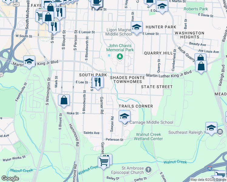 map of restaurants, bars, coffee shops, grocery stores, and more near 549 Bragg Street in Raleigh