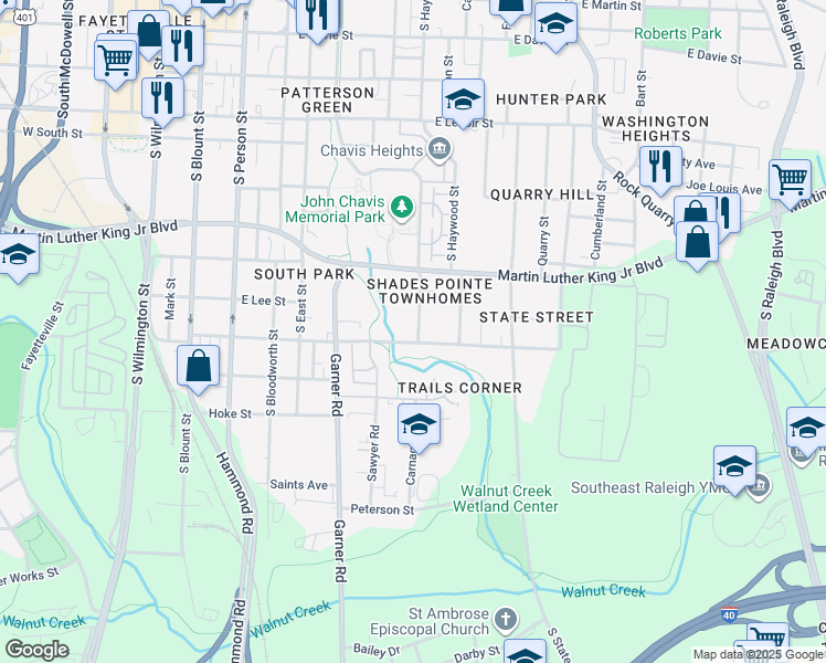 map of restaurants, bars, coffee shops, grocery stores, and more near 1114 Holmes Street in Raleigh