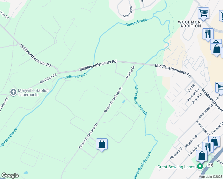 map of restaurants, bars, coffee shops, grocery stores, and more near 115 Atchley Apartments in Maryville