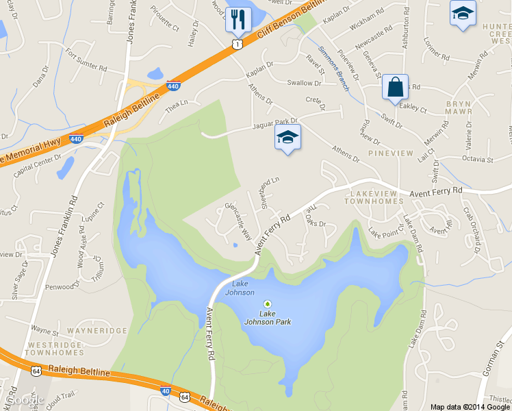 map of restaurants, bars, coffee shops, grocery stores, and more near 1129 Stoneferry Lane in Raleigh