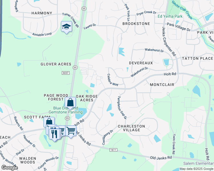map of restaurants, bars, coffee shops, grocery stores, and more near 104 Carbe Court in Cary