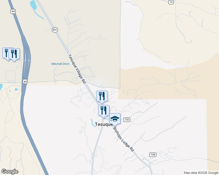 map of restaurants, bars, coffee shops, grocery stores, and more near 19 Ranch House Road in Santa Fe