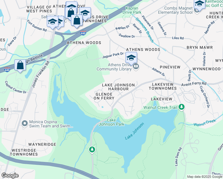 map of restaurants, bars, coffee shops, grocery stores, and more near 1129 Stoneferry Lane in Raleigh