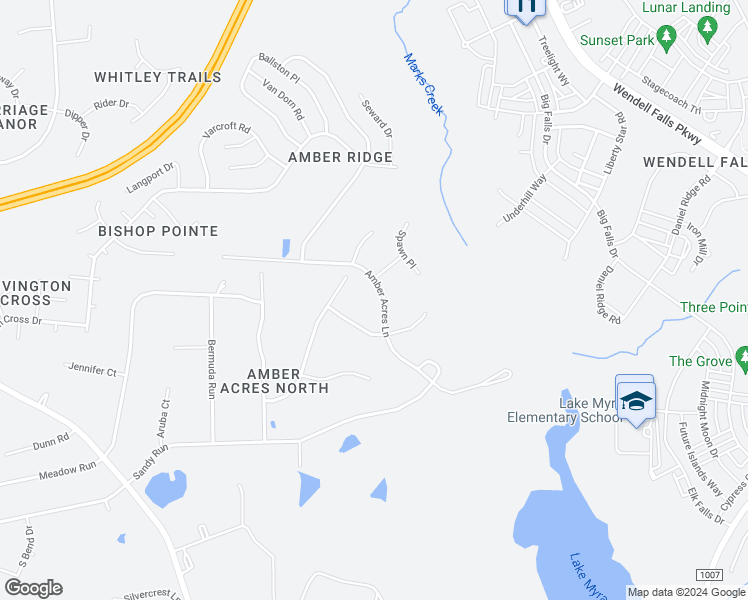 map of restaurants, bars, coffee shops, grocery stores, and more near 1208 Amber Acres Lane in Knightdale
