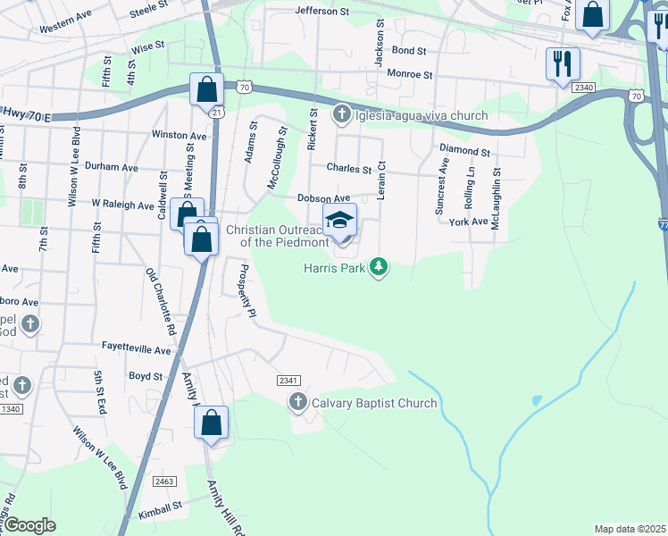 map of restaurants, bars, coffee shops, grocery stores, and more near 1424 Rickert Street in Statesville