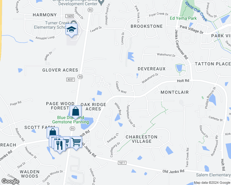 map of restaurants, bars, coffee shops, grocery stores, and more near 104 Carbe Court in Cary