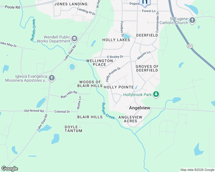 map of restaurants, bars, coffee shops, grocery stores, and more near 1088 Holly Pointe Drive in Wendell