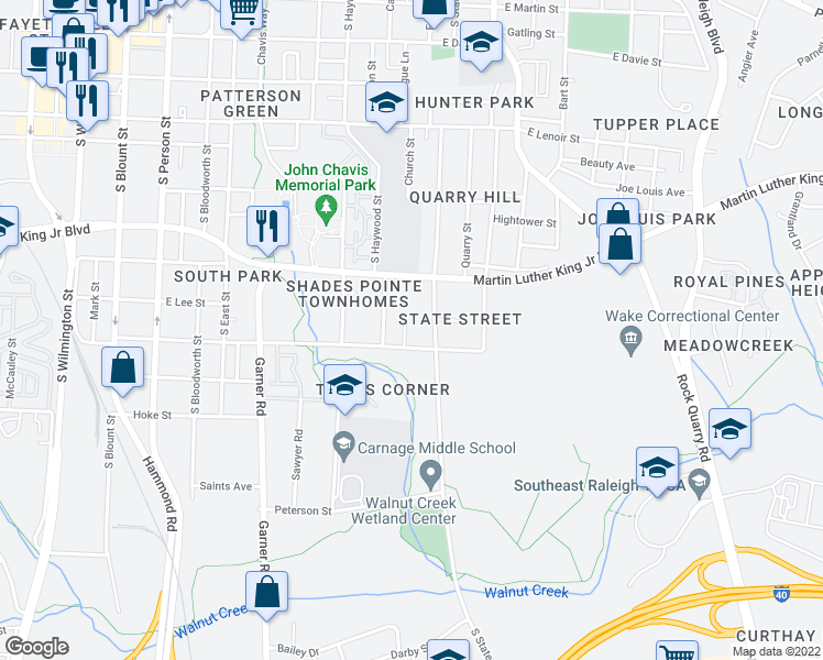 map of restaurants, bars, coffee shops, grocery stores, and more near 1109 Spaulding Street in Raleigh