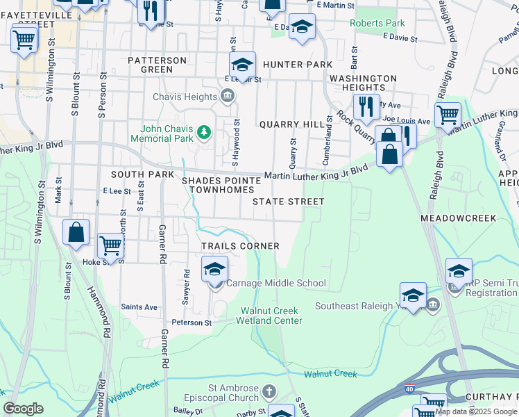 map of restaurants, bars, coffee shops, grocery stores, and more near 1109 Spaulding Street in Raleigh