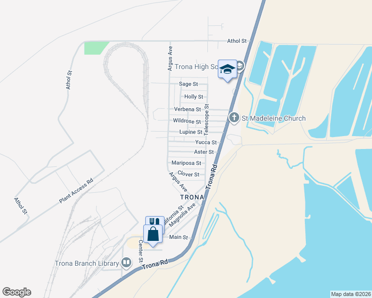 map of restaurants, bars, coffee shops, grocery stores, and more near 13342 Aster Street in Searles Valley