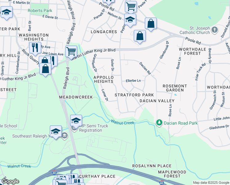 map of restaurants, bars, coffee shops, grocery stores, and more near 728 Grantland Drive in Raleigh