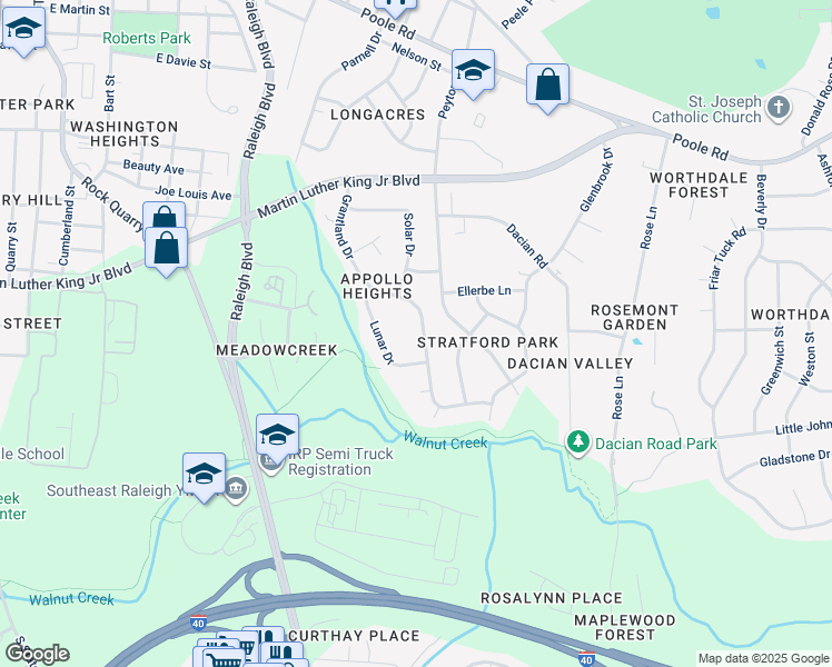 map of restaurants, bars, coffee shops, grocery stores, and more near 728 Grantland Drive in Raleigh