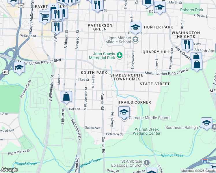 map of restaurants, bars, coffee shops, grocery stores, and more near 549 Bragg Street in Raleigh