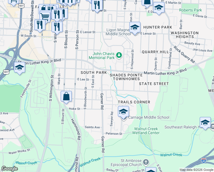map of restaurants, bars, coffee shops, grocery stores, and more near in Raleigh