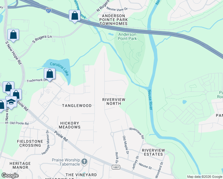 map of restaurants, bars, coffee shops, grocery stores, and more near 5613 Alta Vista Court in Raleigh