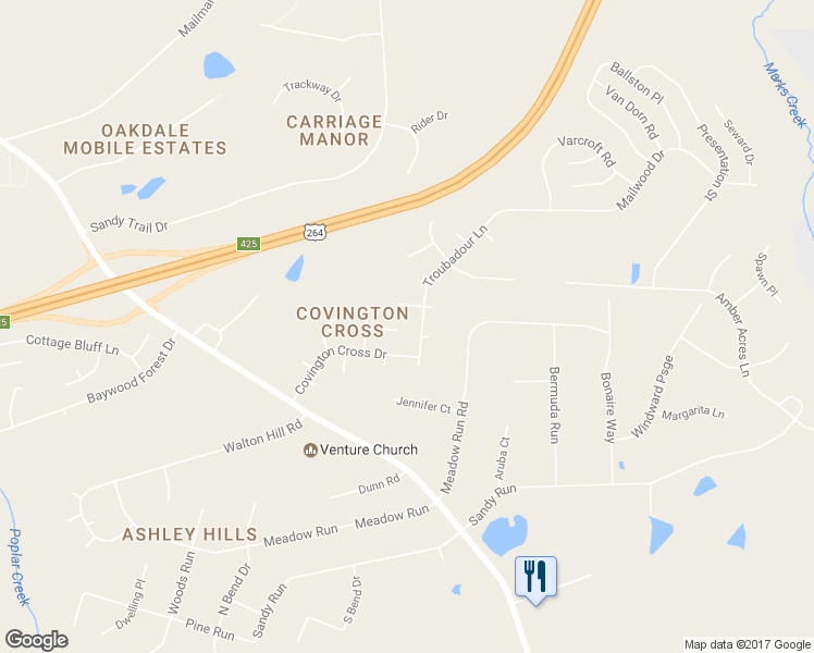 map of restaurants, bars, coffee shops, grocery stores, and more near 5421 Medieval Court in Knightdale
