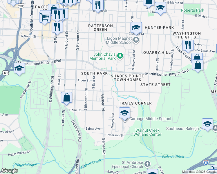 map of restaurants, bars, coffee shops, grocery stores, and more near 549 Bragg Street in Raleigh