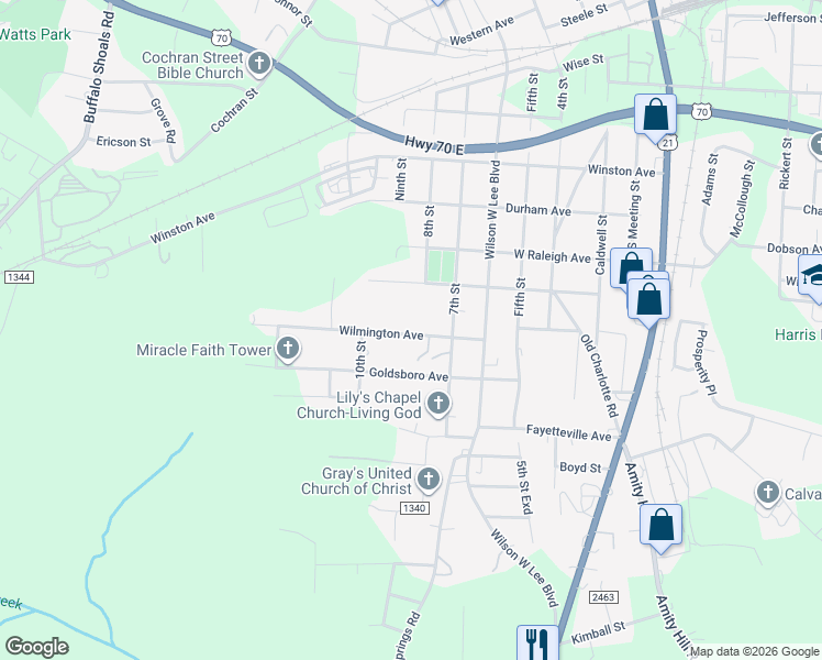 map of restaurants, bars, coffee shops, grocery stores, and more near 808 Wilmington Avenue in Statesville