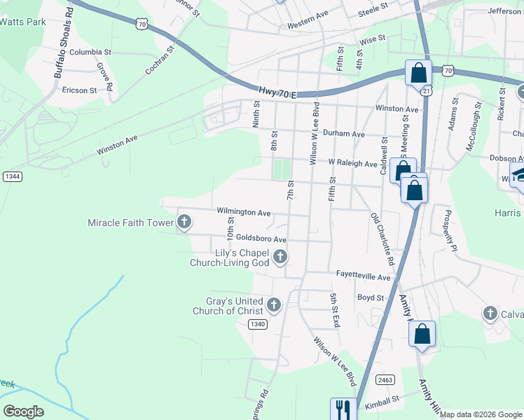 map of restaurants, bars, coffee shops, grocery stores, and more near 821 Wilmington Avenue in Statesville