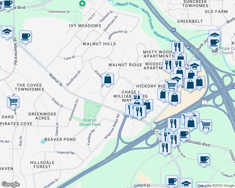 map of restaurants, bars, coffee shops, grocery stores, and more near 1232 Hamilton Court in Cary