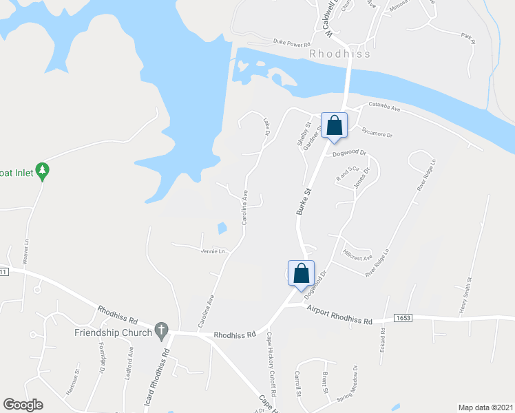 map of restaurants, bars, coffee shops, grocery stores, and more near 299 Highland Place in Hickory