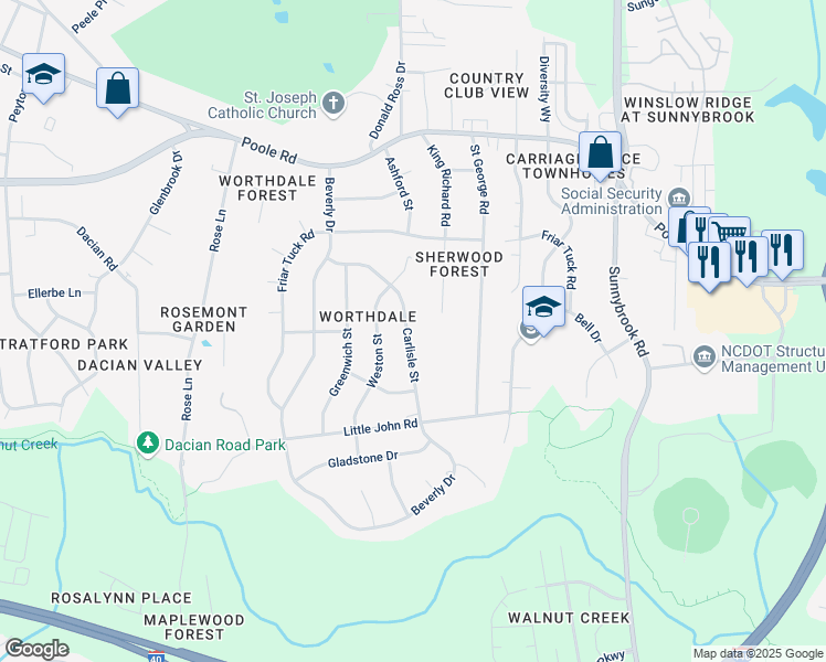 map of restaurants, bars, coffee shops, grocery stores, and more near 829 Carlisle Street in Raleigh
