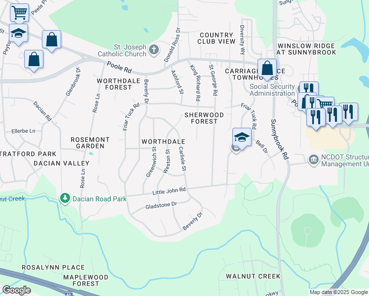 map of restaurants, bars, coffee shops, grocery stores, and more near 901 Carlisle Street in Raleigh