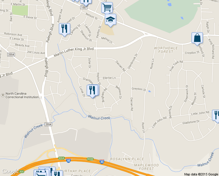 map of restaurants, bars, coffee shops, grocery stores, and more near 724 Belmont Drive in Raleigh