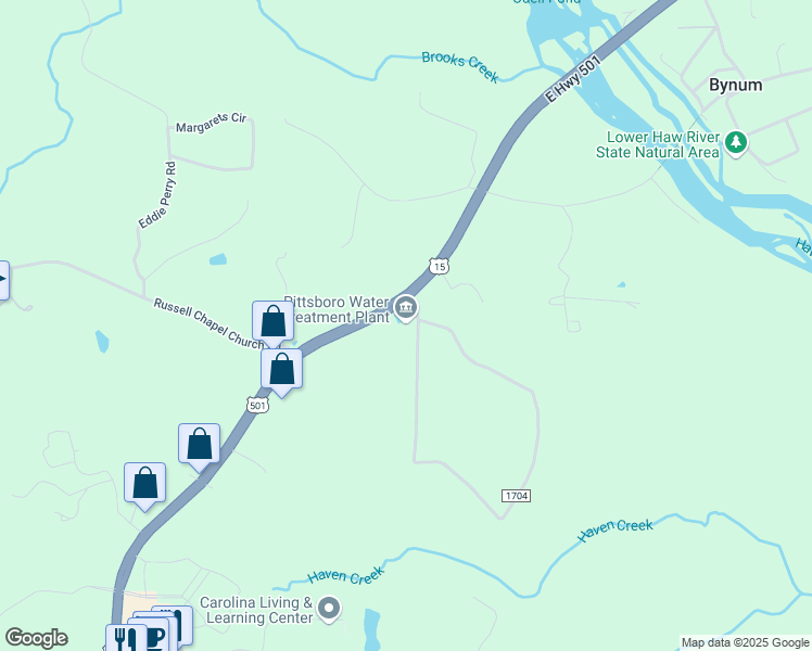 map of restaurants, bars, coffee shops, grocery stores, and more near in Pittsboro