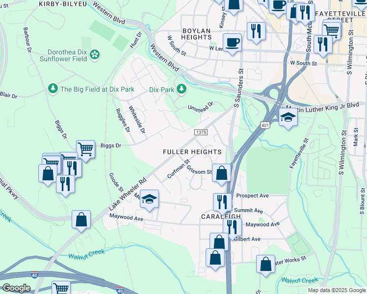 map of restaurants, bars, coffee shops, grocery stores, and more near 1327 Lake Wheeler Road in Raleigh