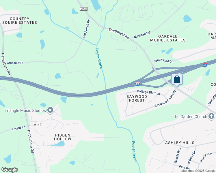 map of restaurants, bars, coffee shops, grocery stores, and more near Cottage Bluff Lane in Wake County