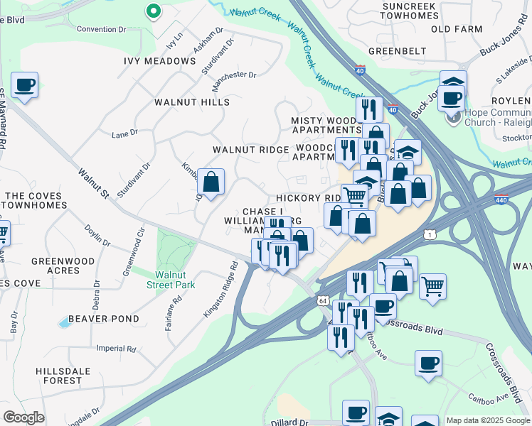 map of restaurants, bars, coffee shops, grocery stores, and more near 748 Donaldson Drive in Cary