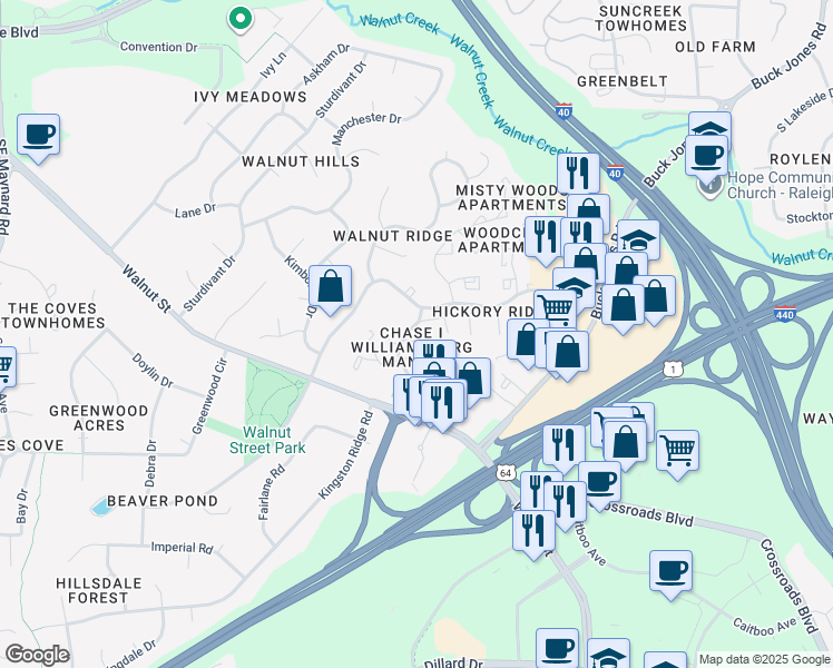 map of restaurants, bars, coffee shops, grocery stores, and more near 748 Donaldson Drive in Cary