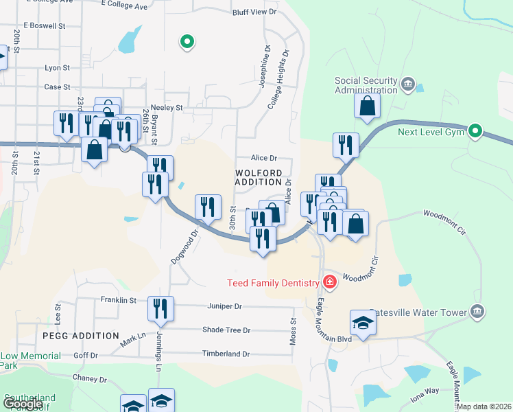map of restaurants, bars, coffee shops, grocery stores, and more near 3042 Peggy Street in Batesville
