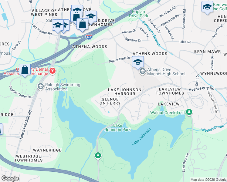 map of restaurants, bars, coffee shops, grocery stores, and more near 4413 Seaforth Court in Raleigh