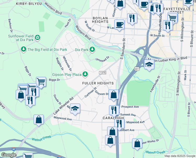 map of restaurants, bars, coffee shops, grocery stores, and more near 1305 Lake Wheeler Road in Raleigh